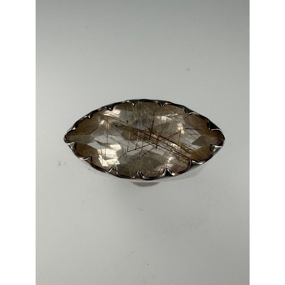 Golden Rutile Quartz Marquis Sterling 925 Silver Ring US Size 7.75 - Picture 3 of 10